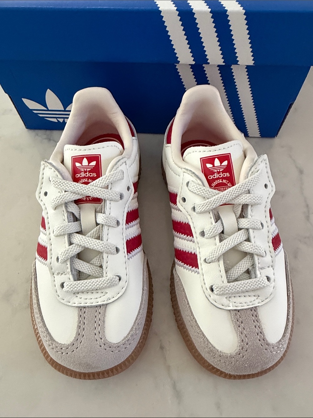 adidas Kids White & Red Samba-Style Sneakers with Gum Outsole